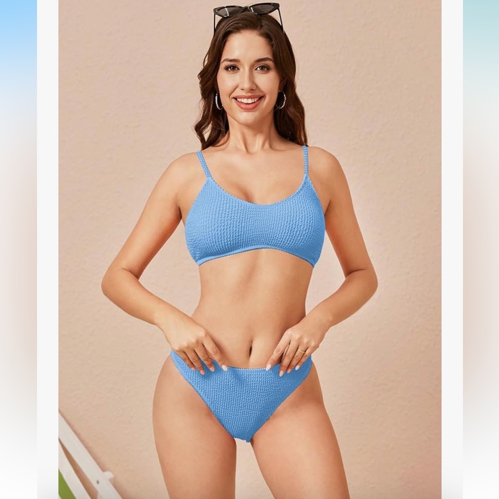 Soly hux M NWT Light Blue Textured CHEEKY Bikini Set